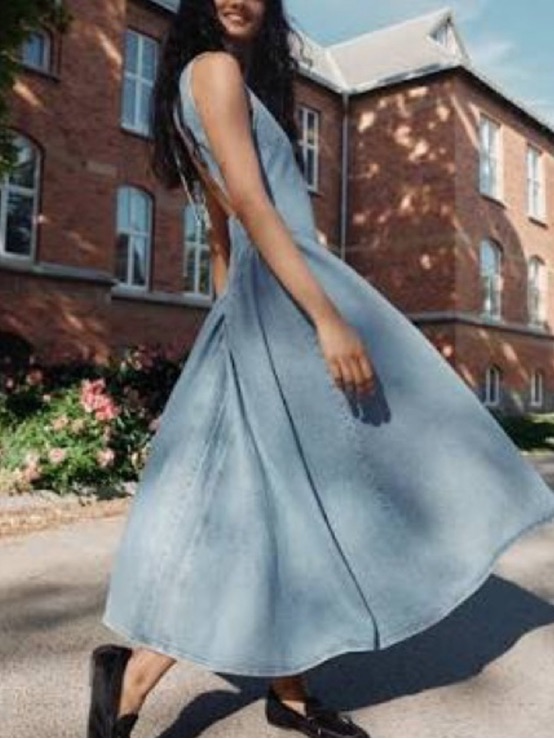 Light Blue Denim Maxi Dress - Nwt, Size Xs